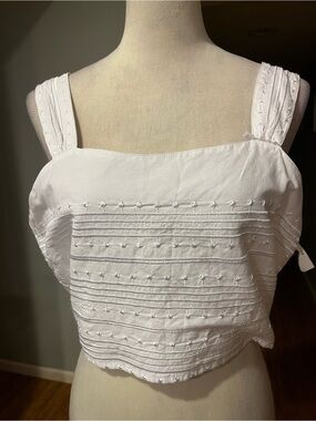 Avec Les Filles nwot $128 White Embroidered Square-Neck Crop Top